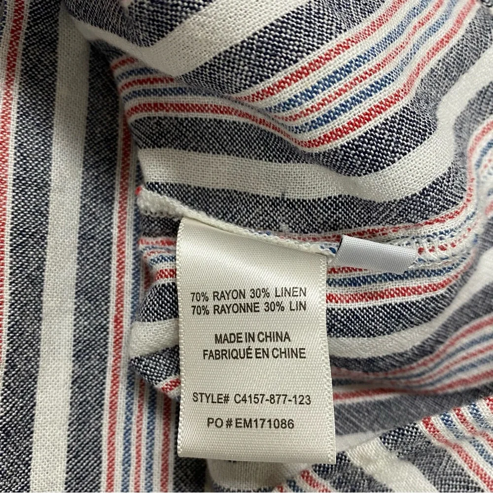 Cloth And Stone Striped Button-Up Tie-Front Top Rayon Linen Blend‎